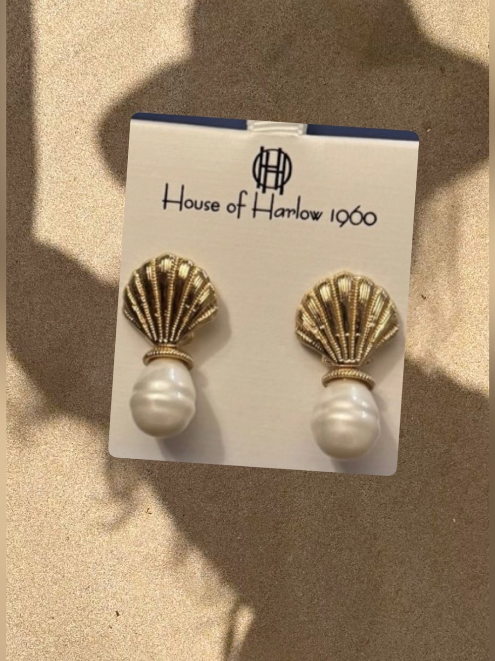 House of Harlow 1960 Gold Shell Pearl Earrings
